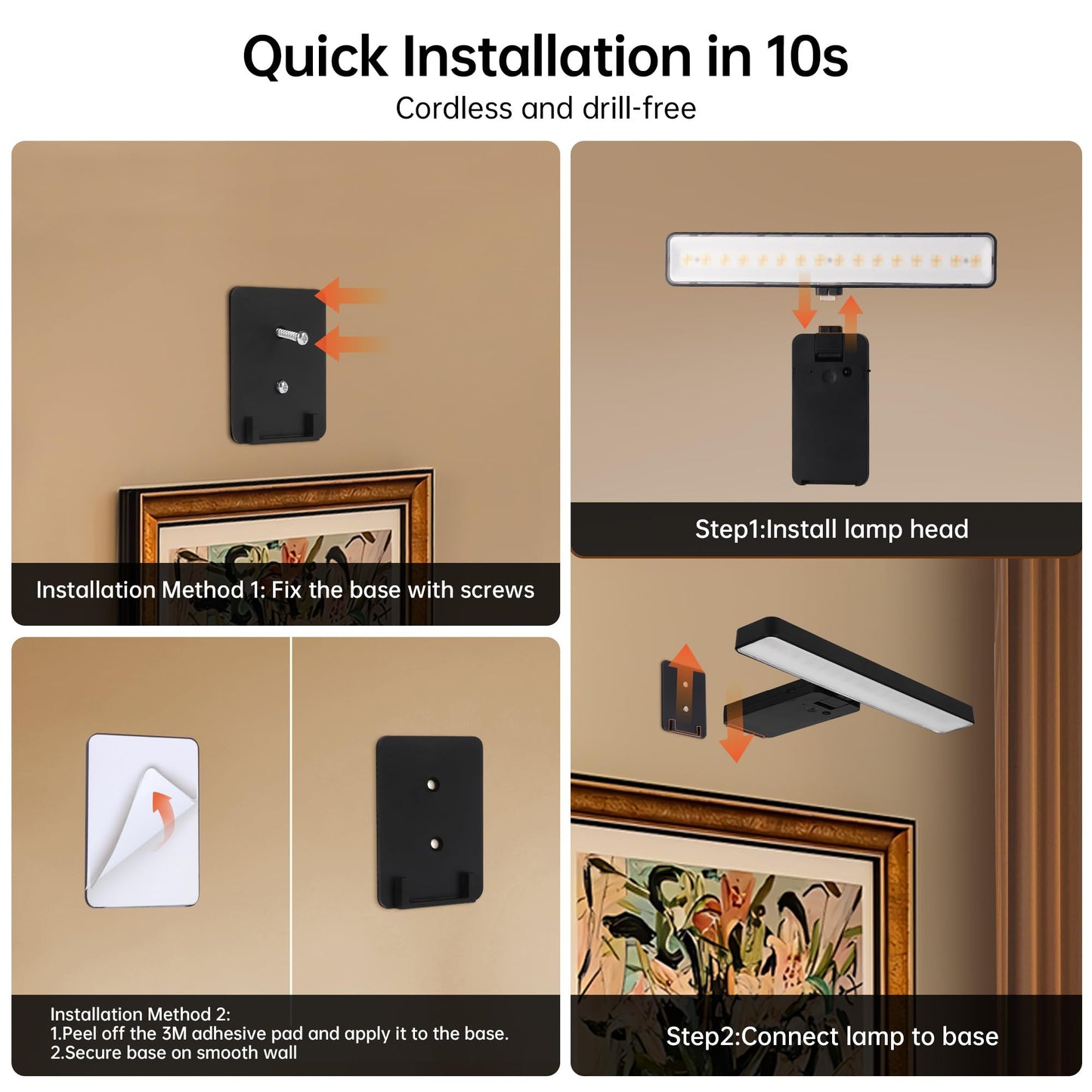 Auncko 2-Pack Rechargeable Wall Picture Lights with Remote – Dimmable, 3 Color Temps, Timer, Wireless Art & Frame Lighting, Black