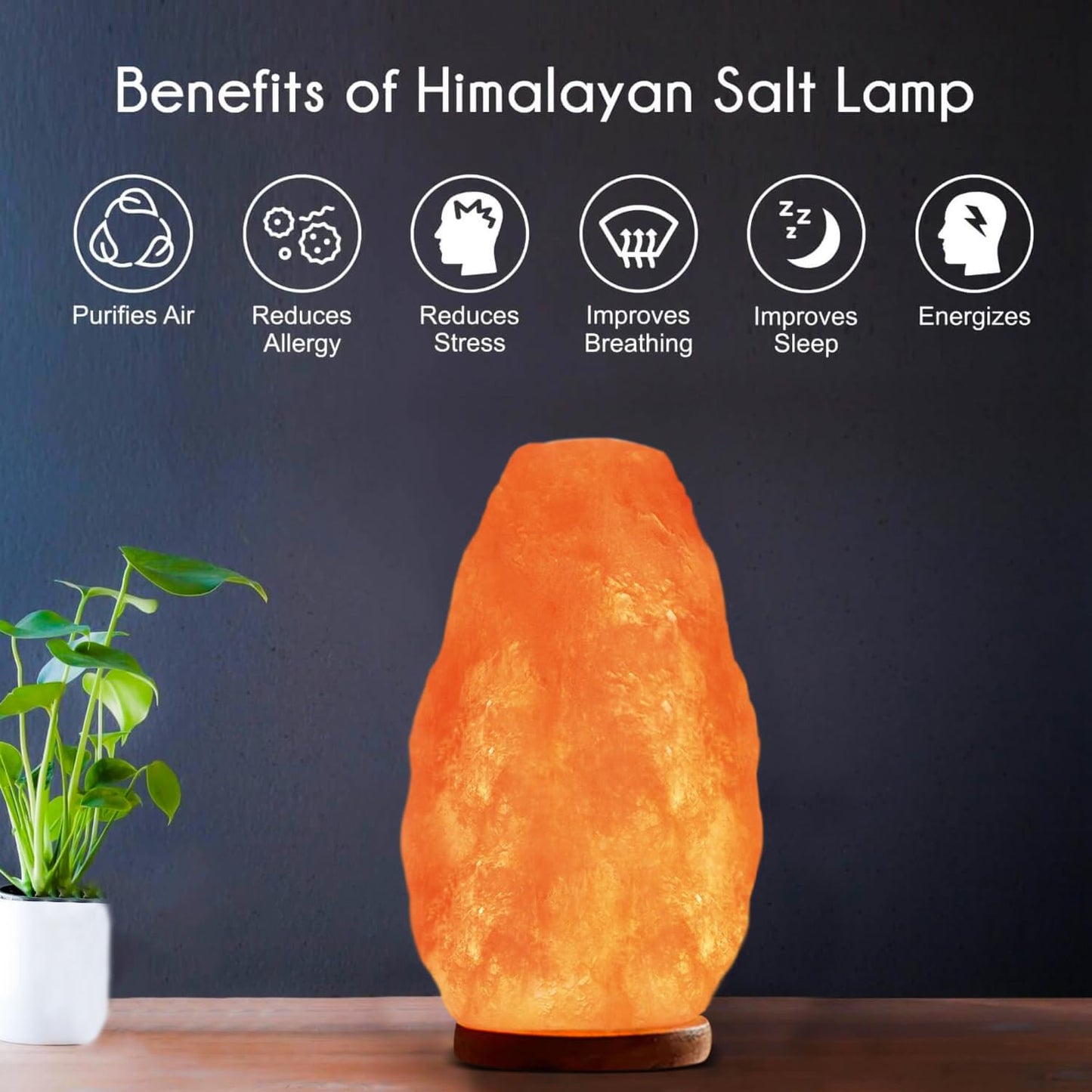 Elvissmart Himalayan Pink Salt Lamp 7-11 lbs, Crystal Night Light with Real Wood Base, Dimmer Switch, ELT Certified – Ideal Gift