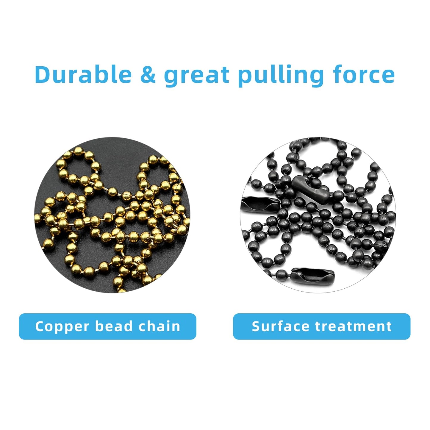 Ceiling Fan Pull Chain Extender, 12Feet 3mm Diameter Beaded Ball Fan Light Extension Pull Chain with 10 Matching Connectors(Black)