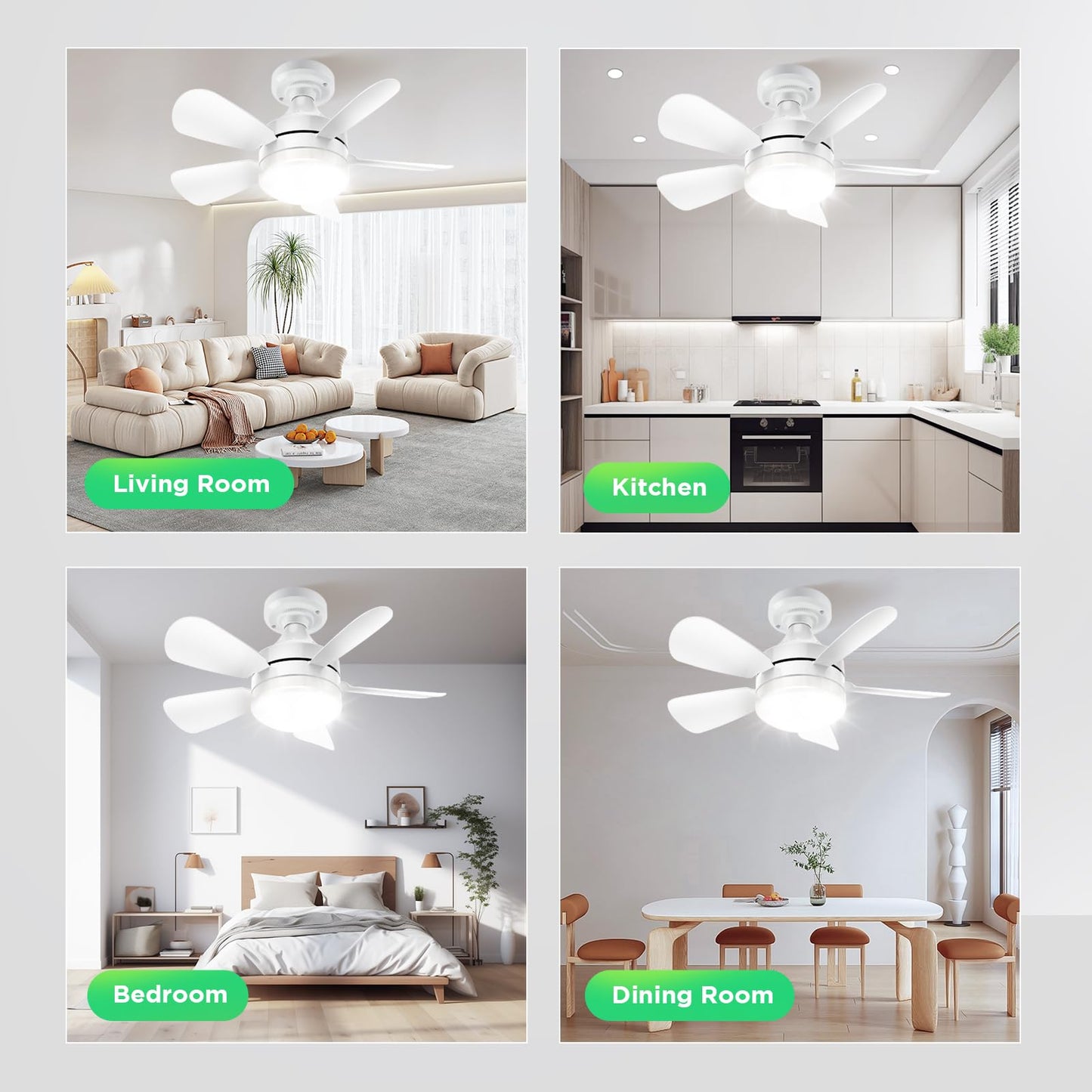 OSTIVE Socket Ceiling Fan with Light & Remote – Small Screw-In Fan, Dimmable LED 3CCT 3000K-6500K, 2000 Lumens for Bedroom & Living Room