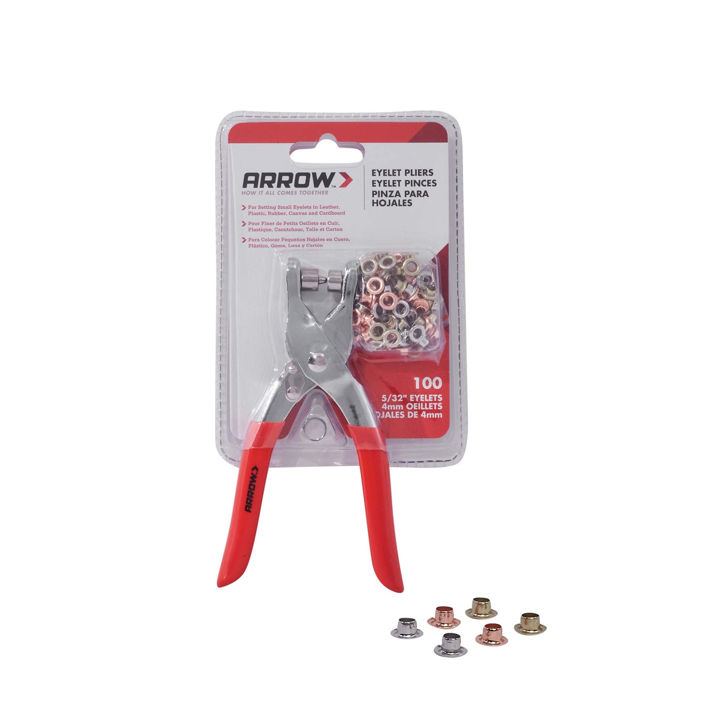 Arrow GEPK532 Eyelet Tool Kit, Hole Punch Pliers for Fabric, Leather, Canvas, Includes 100 Eyelets, 5/32-Inch, Gold,silver