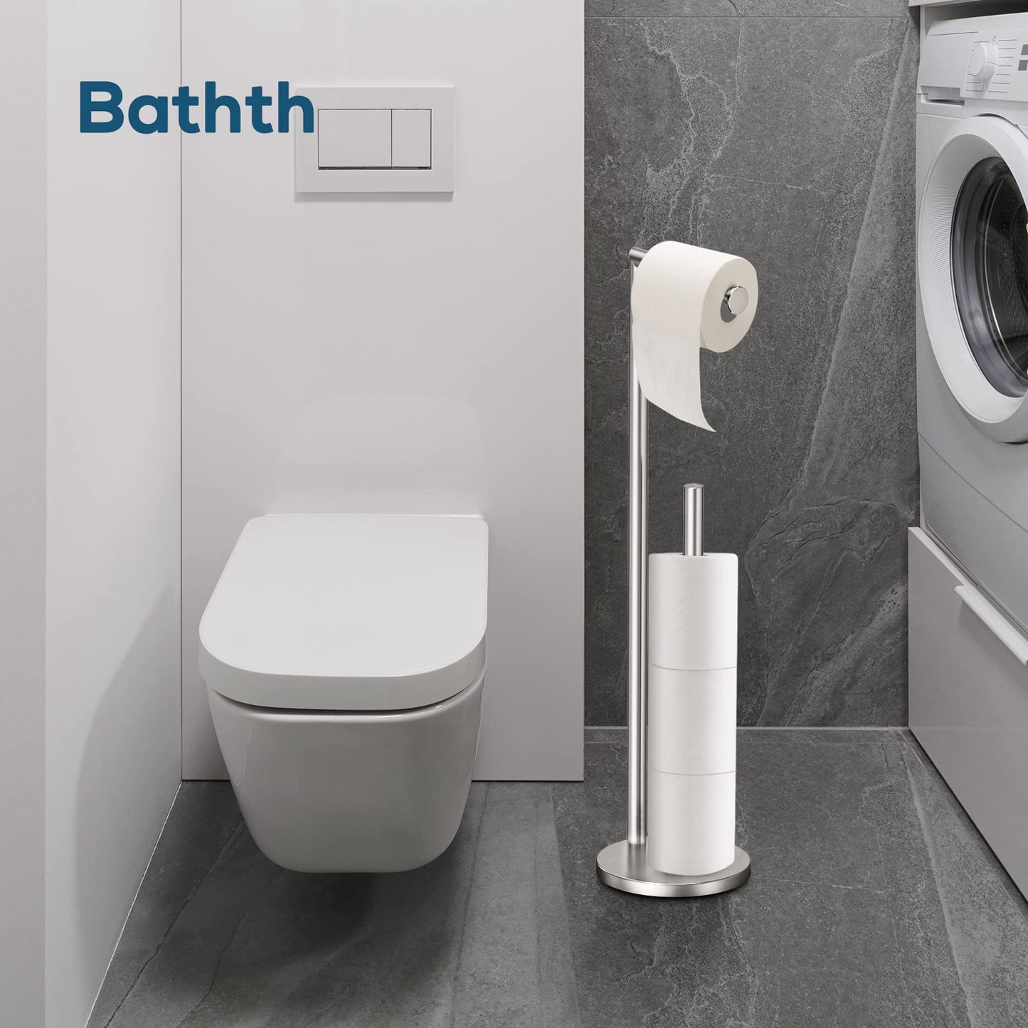 Toilet Paper Holder Stand, Toilet Paper Stand Brushed Nickel, Free Standing Toilet Paper Holder, Toilet Paper Storage by Bathth