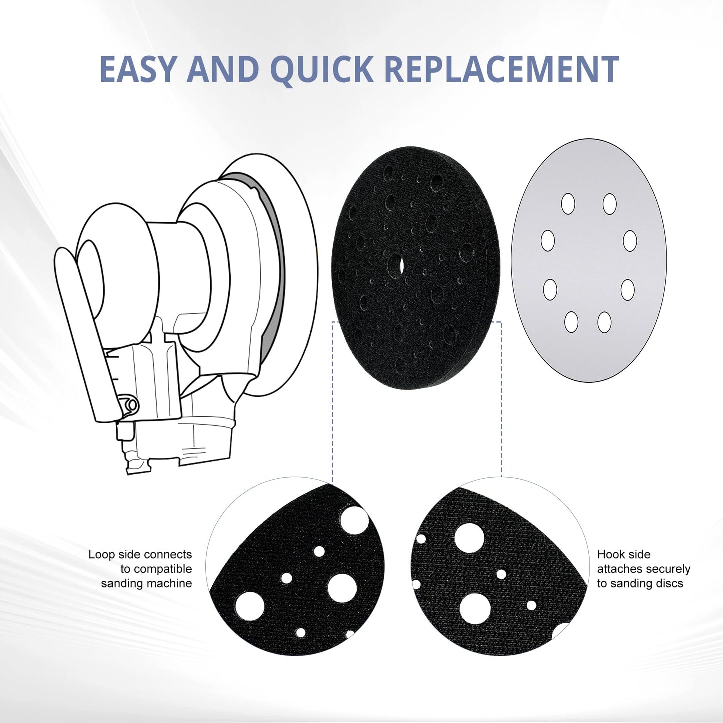 WOTAHI 6 Inch 5-Piece Orbital Sander Interface Pads, 53 Holes Hook and Loop Interface Buffer Pads, Soft Foam Sanding Pads for Orbital Sander