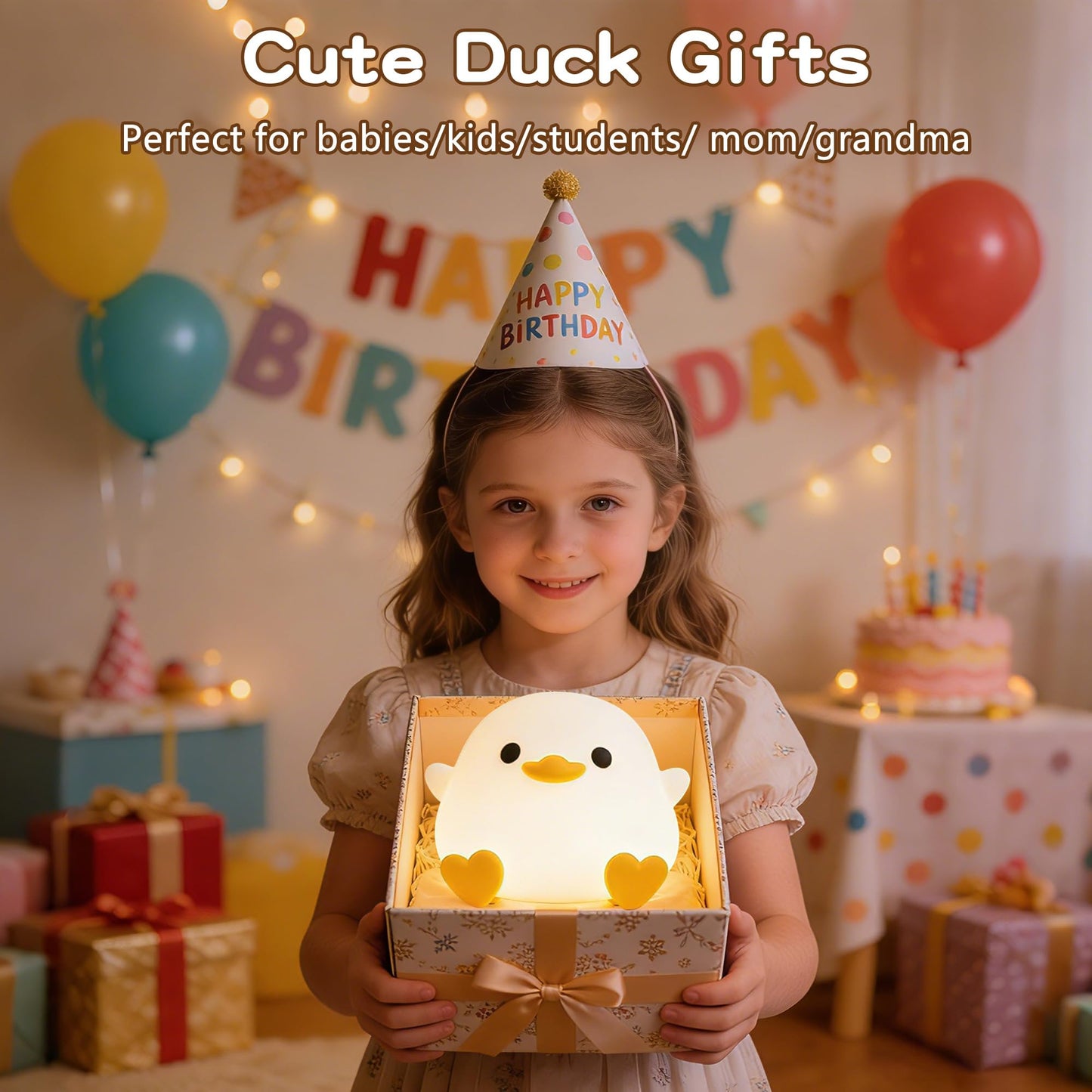 Duck Lamp Night Light, Cute DoDo Ducky LED, Dimmable Silicone Squishy Nightlight for Kids, Rechargeable Touch Bedside Lamp, Gift