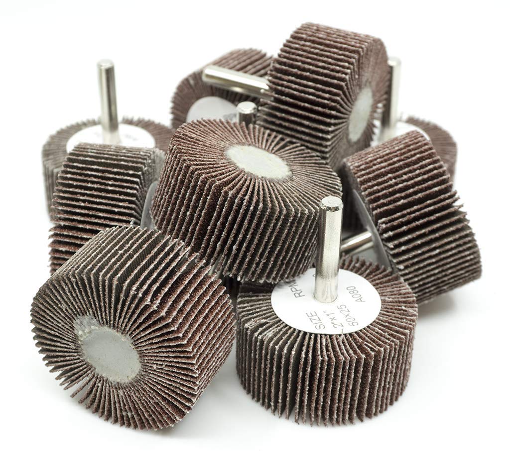 Benchmark Abrasives 2" x 1" Aluminum Oxide Flap Wheel, 1/4" Shank Mounted, 60 Grit for Woodworking, Grinding, Polishing, Rust & Paint Removal (10 Pack)