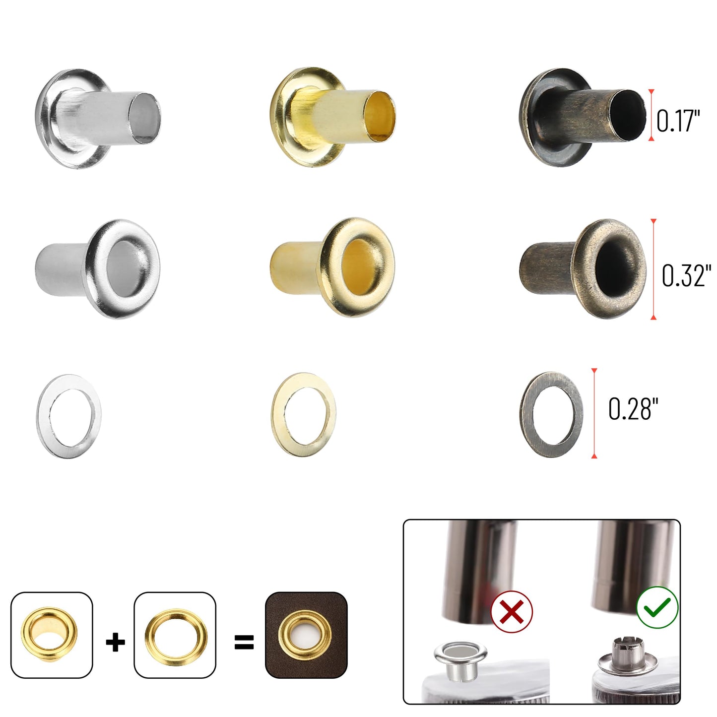 UNCO Leather Hole Punch Set with Red Handle, Multi Sizes, Belt & Leather Puncher for Belts, Straps, Shoes, Canvas, DIY + 100 Grommets