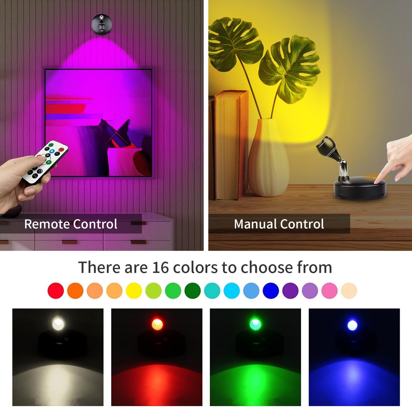 LEASTYLE Wireless Indoor Spotlight for Plants & Artwork, Battery Operated, LED Dimmable, Cordless, Remote Controlled – 2 Pack