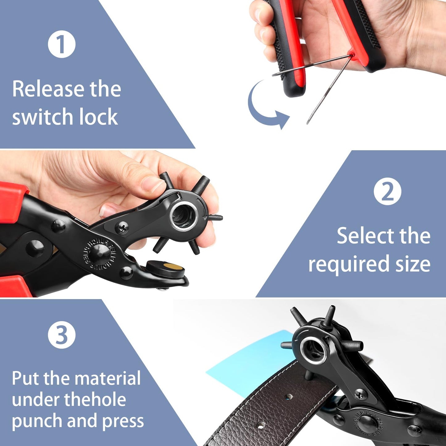 Leather Hole Punch Kit – Revolving Punch Plier for Belts, Watches, Handbags, 6 Adjustable Sizes 2–4.5mm