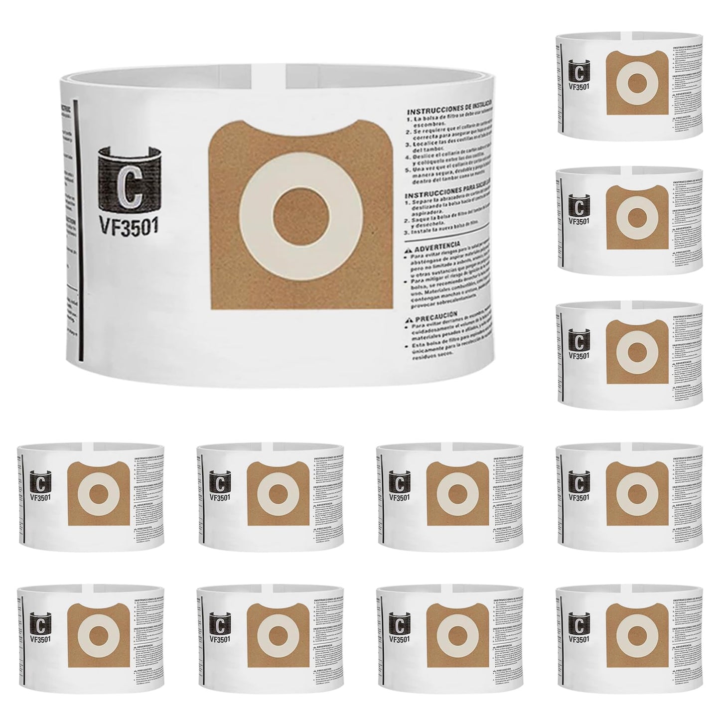 12 Pack 23738 VF3501 Size C Filter Bags Compatible with RIDGID 3-4.5 Gallon Wet Dry Vacuum,High-Efficiency Dust Collection Bags