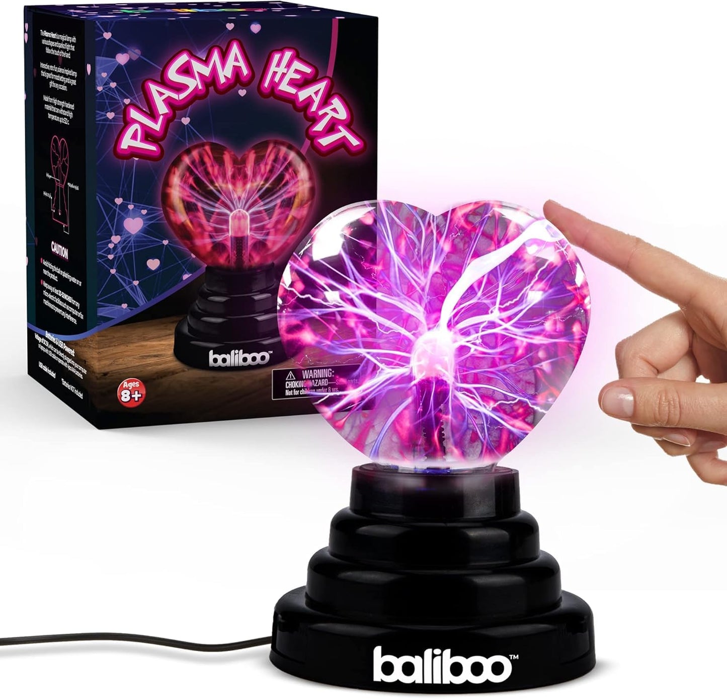 BALIBOO 4" Heart Plasma Lamp – Touch-Activated Lightning Globe, USB & Battery Powered, Interactive Science Ball, Valentine's Gift