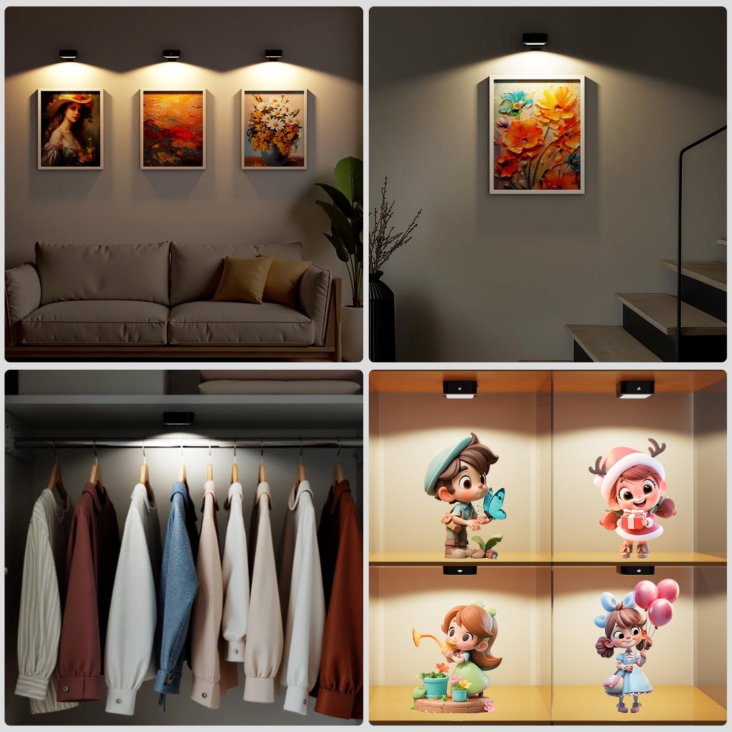 3-Pack Rechargeable Picture Lights for Wall | Wireless Magnetic Frame Lights with 3 Modes, Remote & Timer (Black)