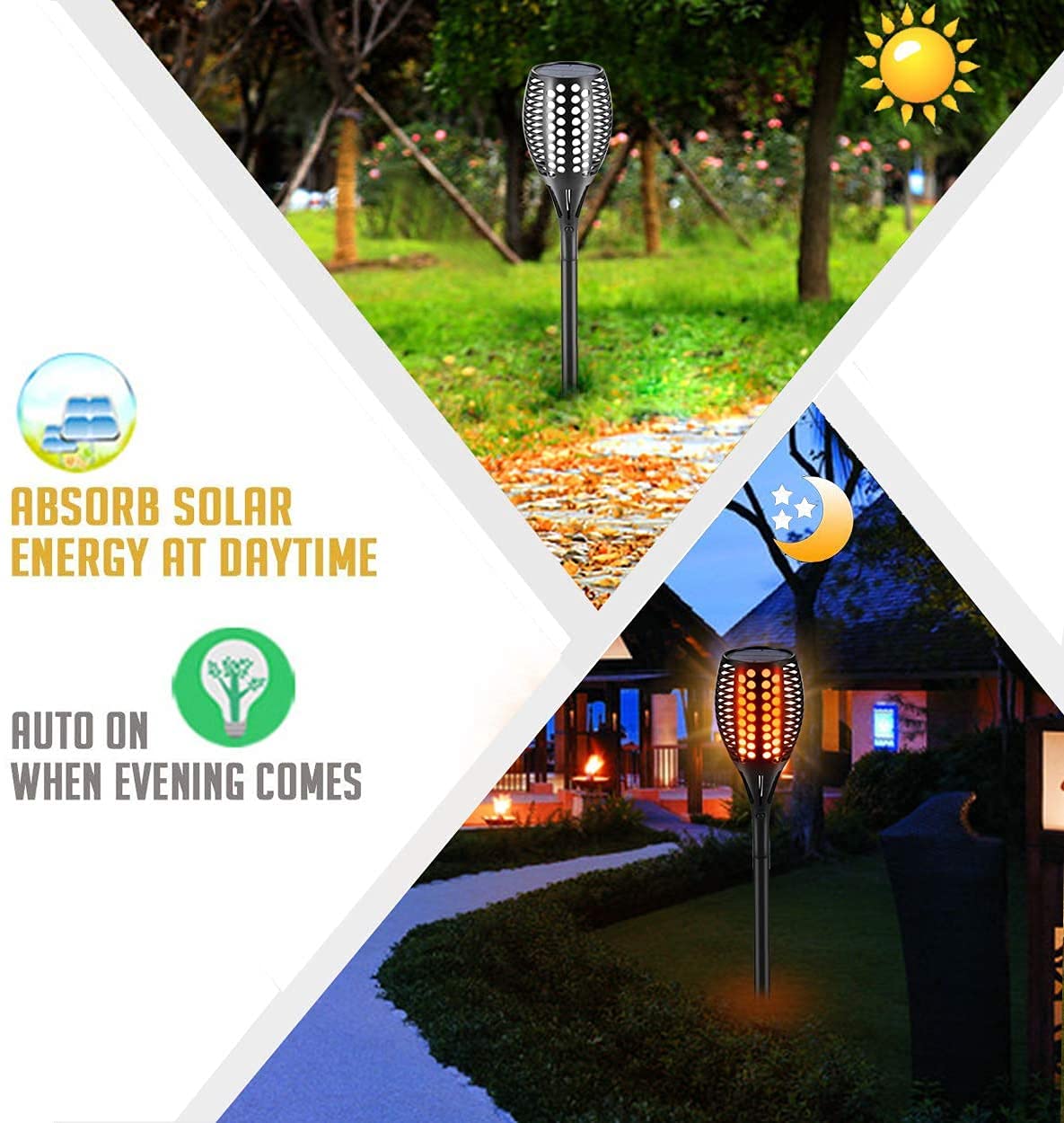 Aityvert Solar Torch Lights 43" Outdoor Flickering Flame, Waterproof Garden Pathway Patio Lights, 96 LED, 4-Pack