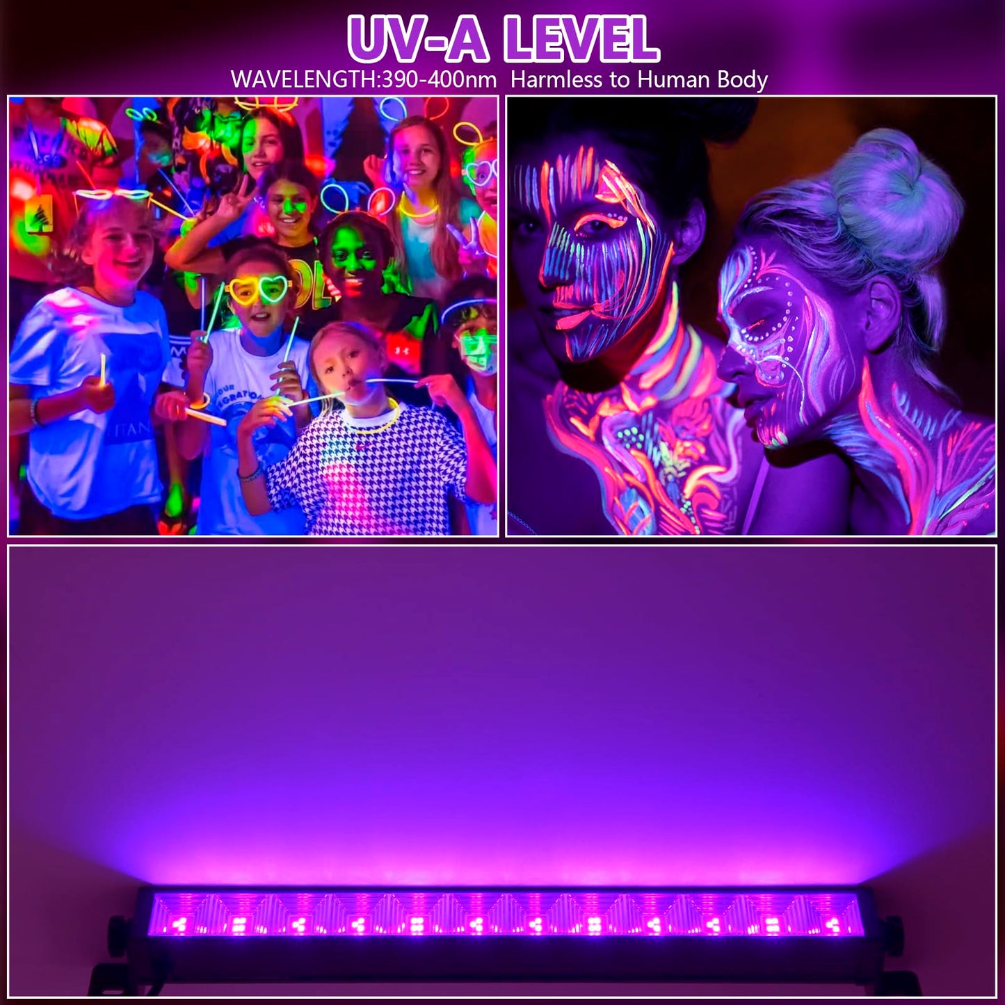 48W LED Black Light Bar with Remote and Switch,Blacklight Bars with Plug and 6.5ft Cord,Black Light for Glow Party,Halloween,Bedroom,1 Pack