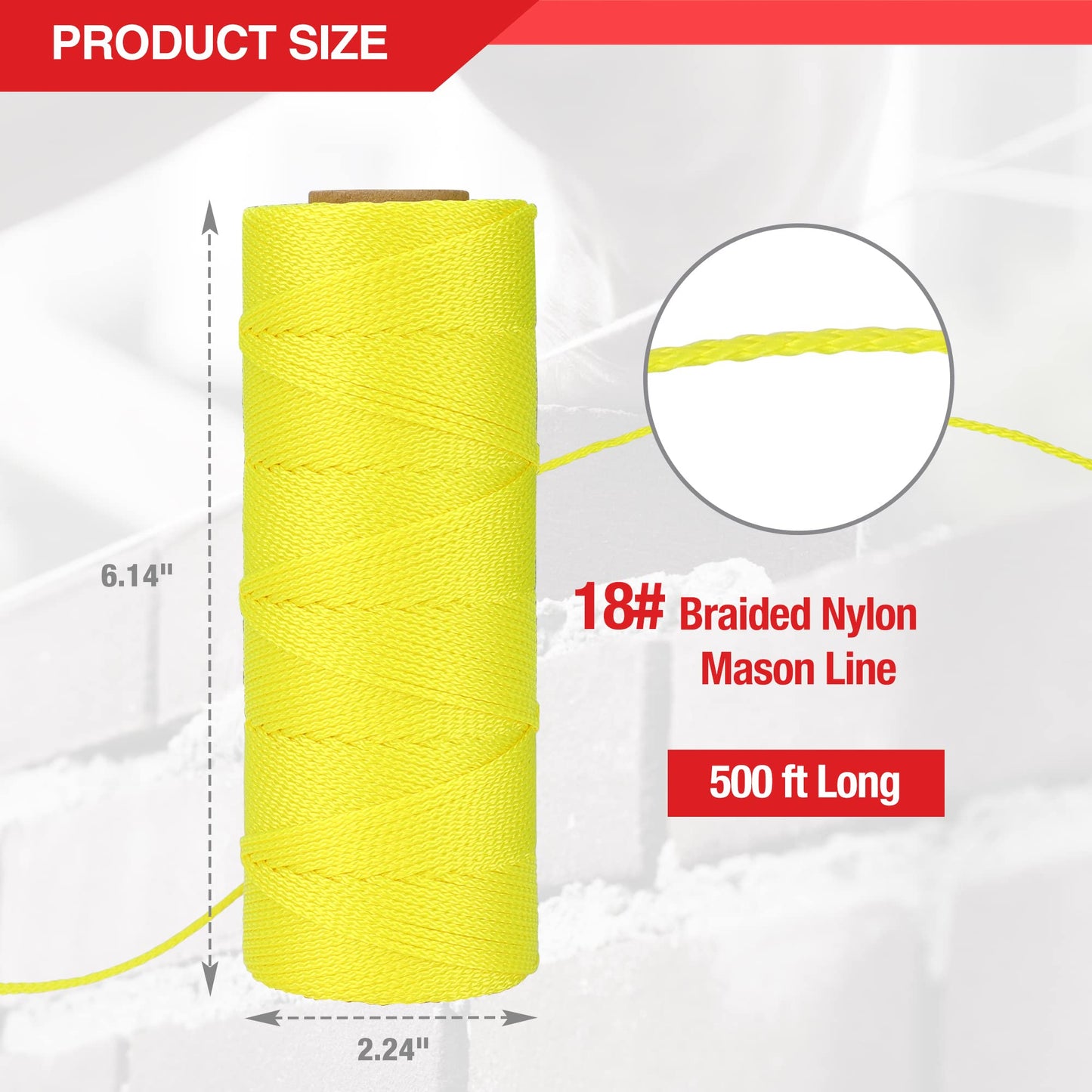 Goldblatt 500ft #18 Braided Nylon Mason Line, Durable Twine for Gardening, Masonry, Construction, String Levels, DIY Projects