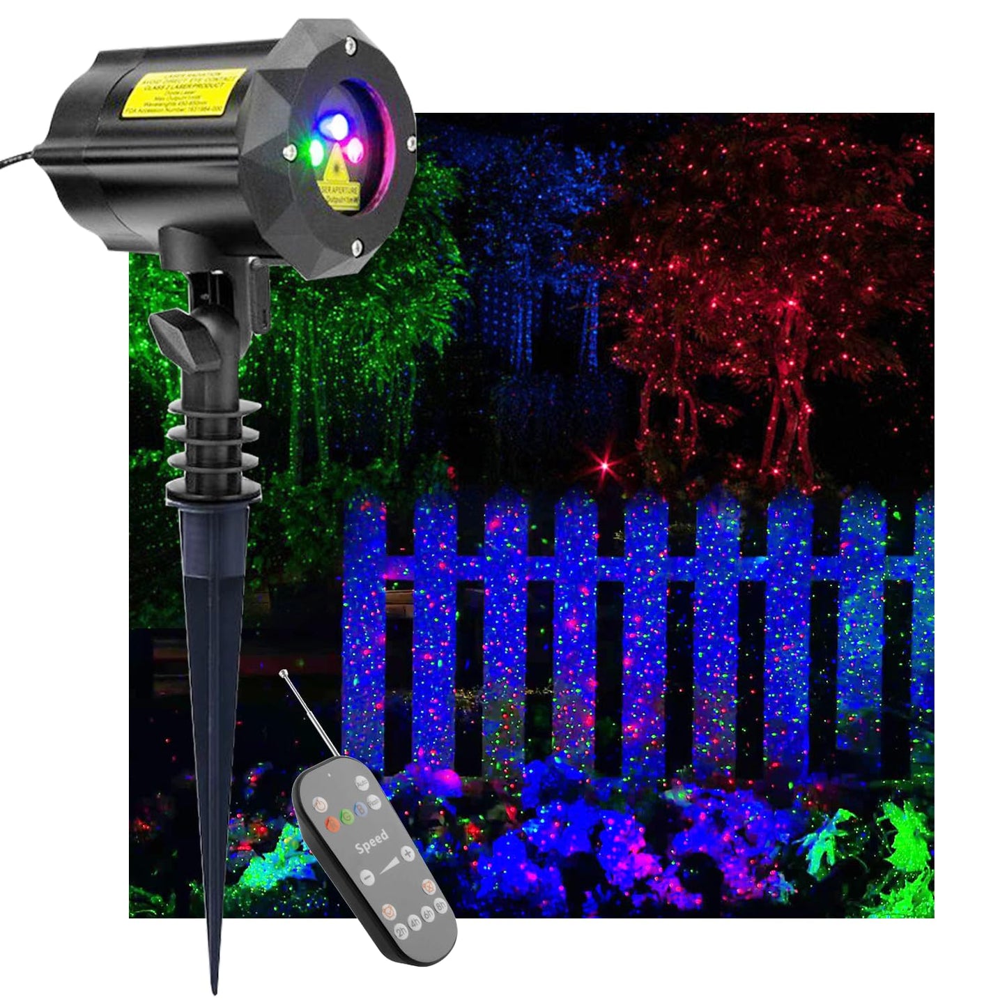 LEDMall Christmas Laser Projector Lights Outdoor, Motion Firefly Red, Green and Blue with Remote Control and Security Lock