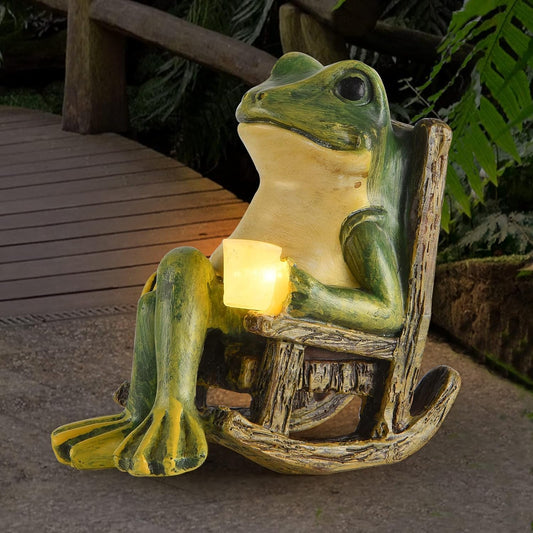 FOXMIS Mini Frog Garden Statue – Solar Light Outdoor Fairy Garden Decor, Christmas & Housewarming Gift, Patio, Yard, Lawn Ornament 3.89"x2.36"x3.93"