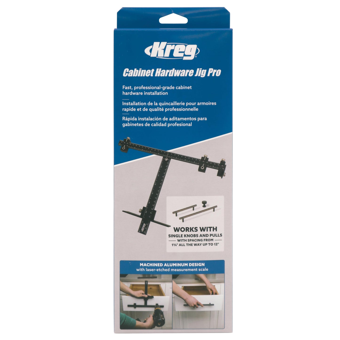 Kreg Cabinet Hardware Jig Pro - Install Hardware with Accuracy - Precise Knob & Pull Installation - Adjustable Drill Guides & Reversible - KHI-XLPULL