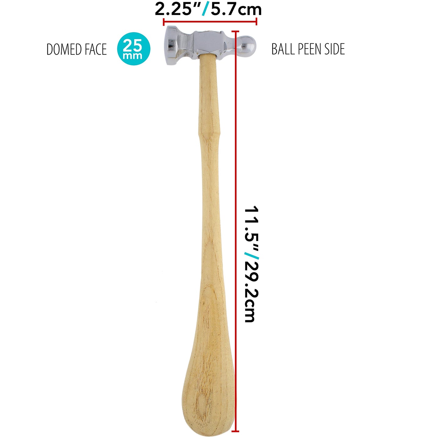 The Beadsmith Two-Sided Chasing Hammer, 11.5" Wooden Handle, 2.25" Steel Head with 14mm Ball Pein & 25mm Domed Face for Metalwork