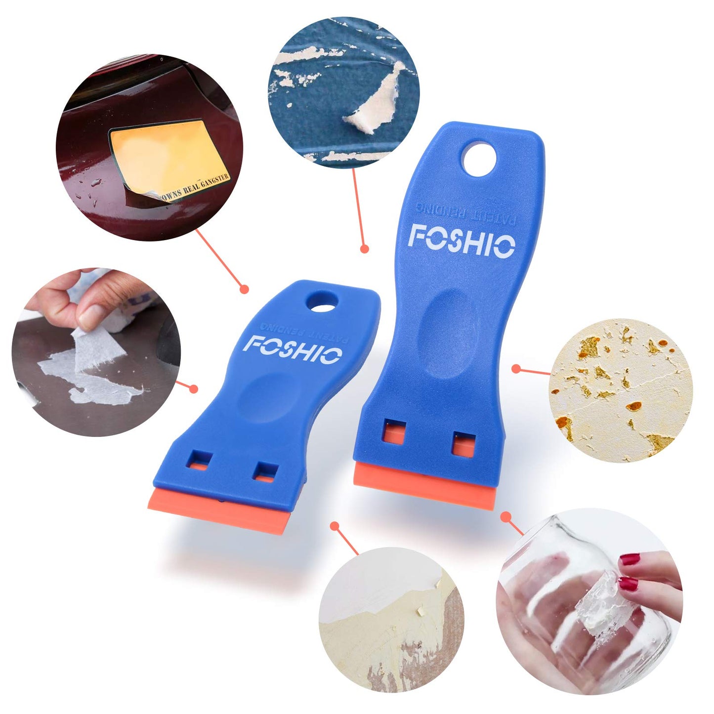 FOSHIO Plastic Razor Blade Scraper Kit, 2 Tools + 100 Blades for Gasket, Label, Decal & Adhesive Removal on Glass and Windows