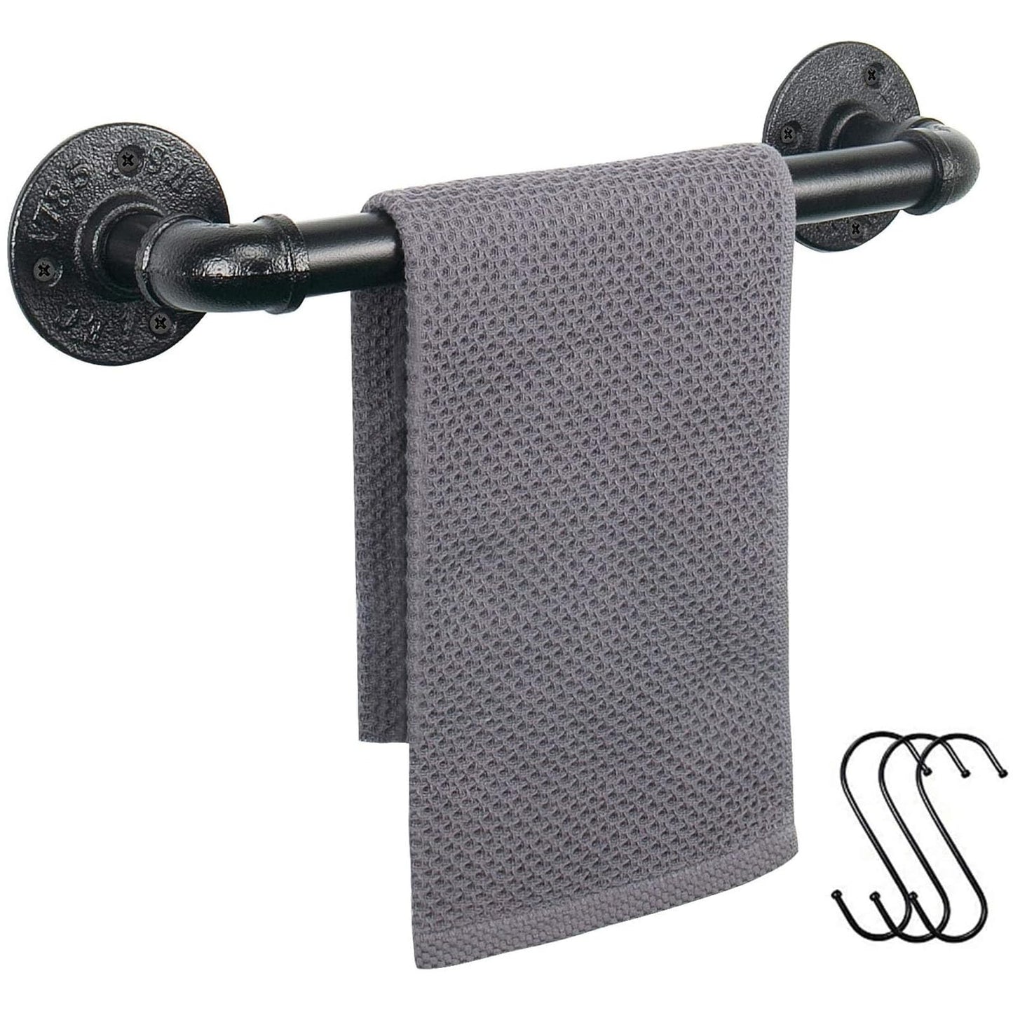 Jeasor Industrial Pipe Towel Rack Towel Bar, Heavy Duty Wall Mounted Rustic Farmhouse Bath Towel Holder for Bathroom (Black, 12 inch)