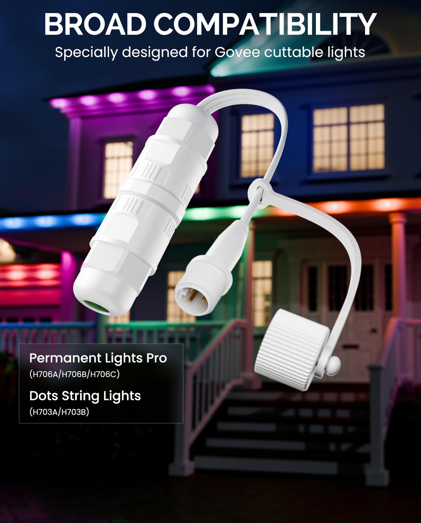 CybeRoad Splice Output Connector for Govee Outdoor Lights, Waterproof Male Extension Cable, Compatible with H706A/B/C & H703A/B