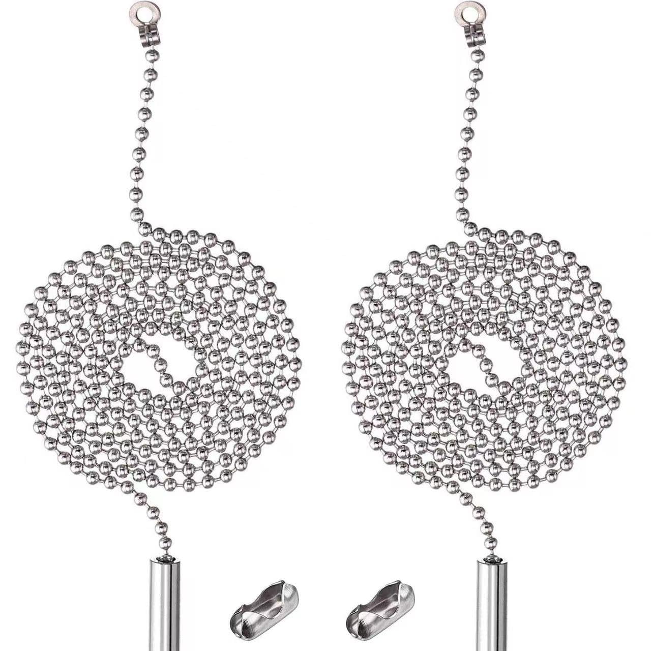 2 Pack Pull Chain String Extension with Connector for Ceiling Fan Light Fixture Light Bulb, 304 Stainless Steel Switch Chain Extender,1 Meter Length