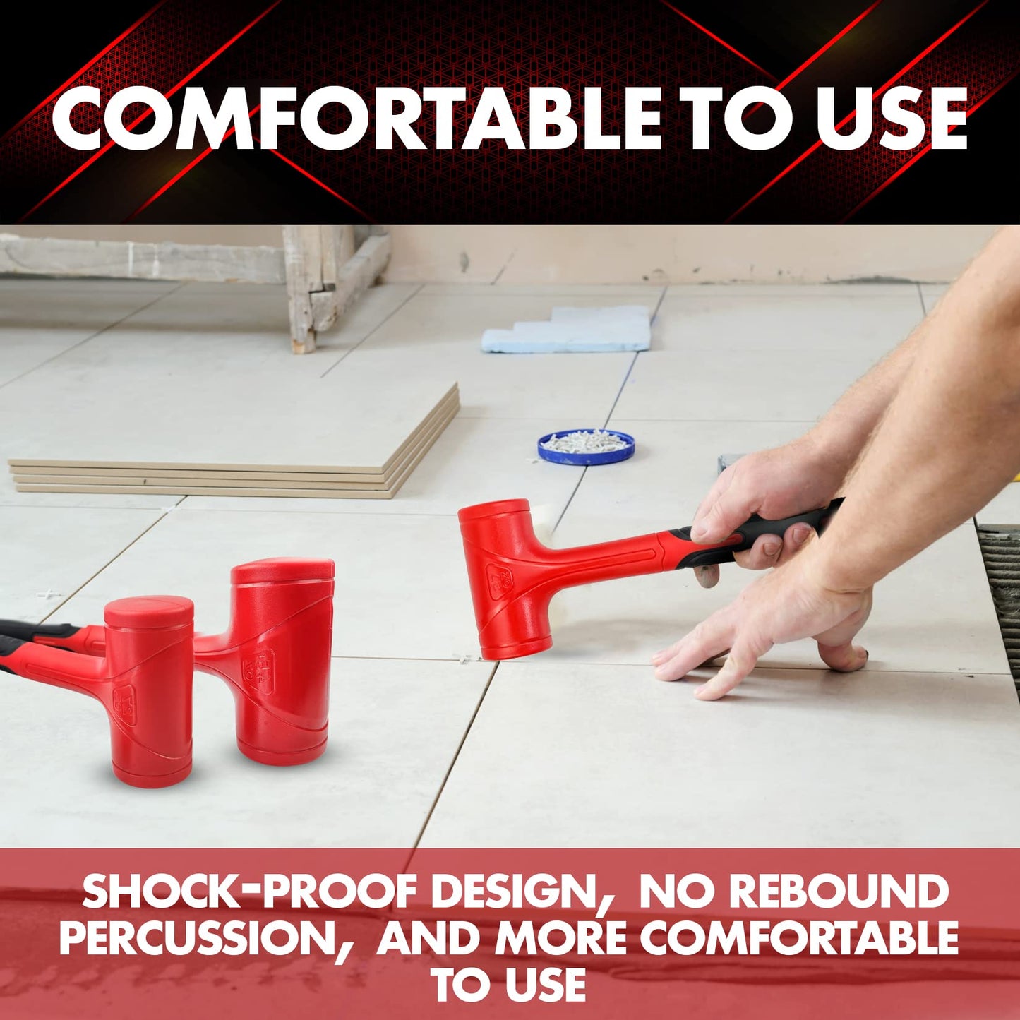 YIYITOOLS 3-Piece Dead Blow Hammer Set, 1-3LB, Shockproof Non-Rebound Mallet with Checkered Grip, Red & Black (YY-3-013)