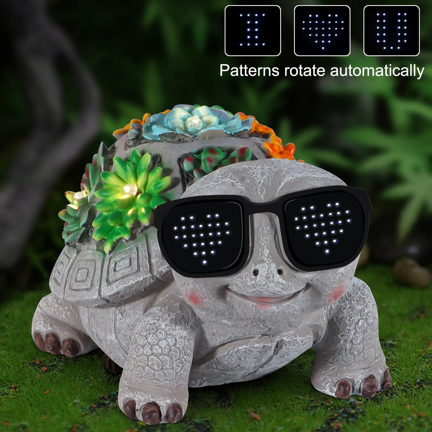 Pawatee Solar Turtle Garden Statue with Succulent & LED Lights – Unique Outdoor Patio Decor, Birthday Gift for Women, Mom, Grandma