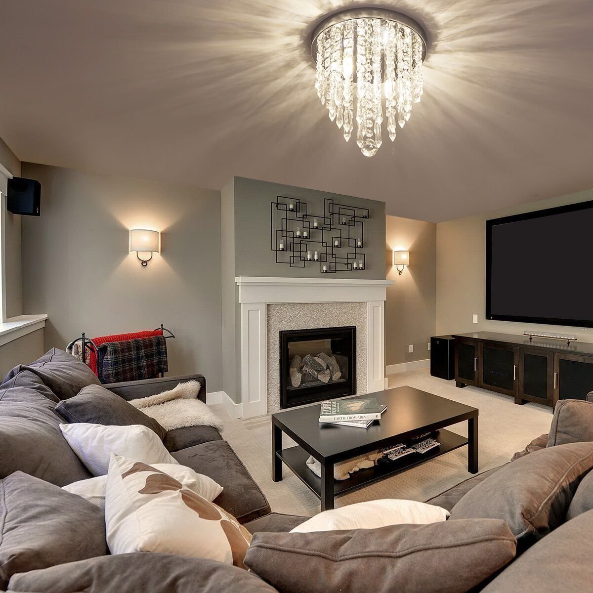 Lifeholder Mini Crystal Chandelier, 2-Light Flush Mount Ceiling Fixture, Modern Lighting for Bedroom, Hallway, Kitchen, Bathroom