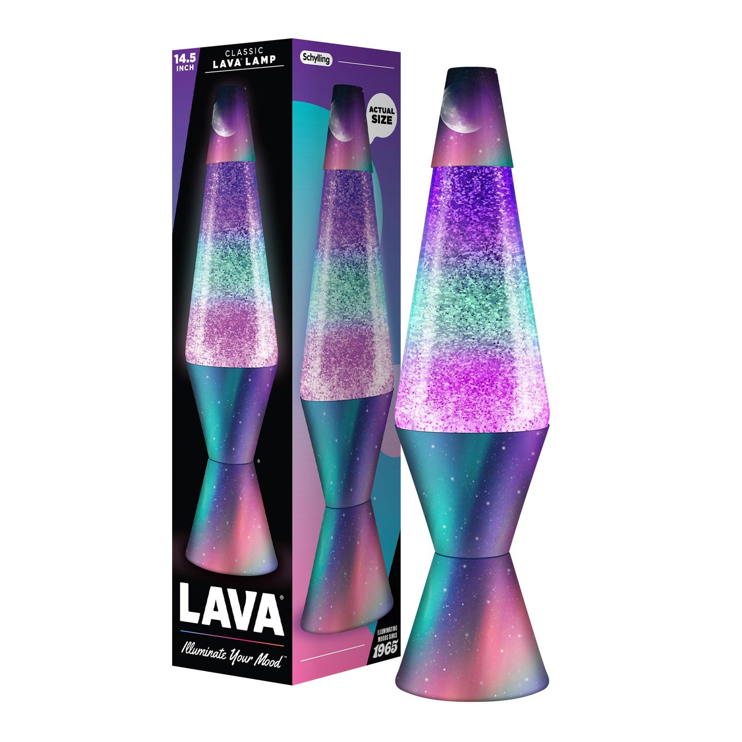 Lava® Lamp - 14.5" Polar Glimmer - The Original Motion Light - Silver Glitter, Multicolor Base and Globe - Item #2048 (Amazon Exclusive)