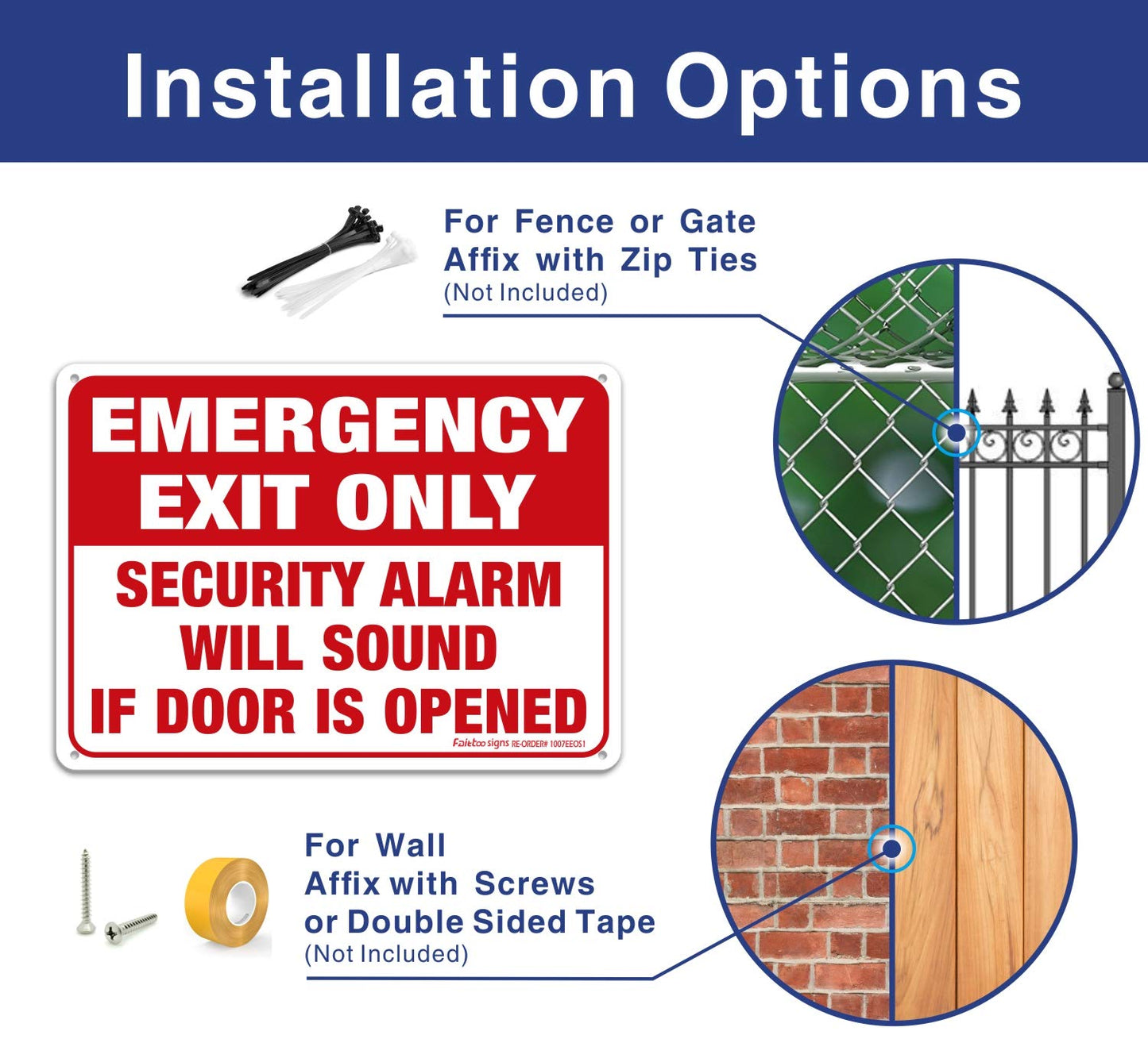 Emergency Exit Only Sign 2-Pack, 10x7in Rust-Free Aluminum, UV Protected, Weatherproof, Waterproof, Durable, Easy Install