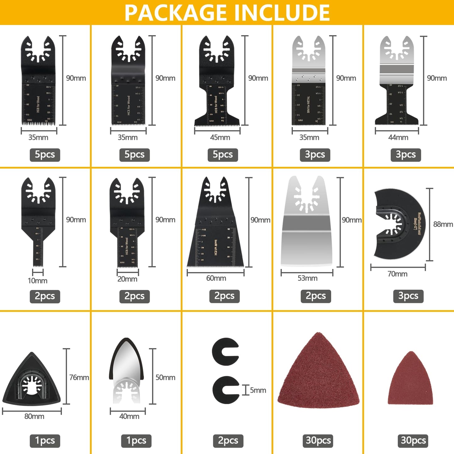 CaRoller 96-Pack Oscillating Multi-Tool Blades Kit for Wood, Metal & Plastic, Quick Release Compatible with Dewalt, Rockwell, Ryobi
