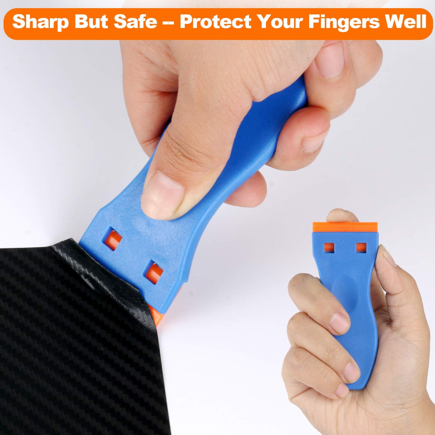 KUSUFEFI Plastic Razor Blade Scraper Set, 2PCS Scraper Tools with 60 Plastic Blades, Adhesive & Sticker Remover for Glass, Windows, Cars, No Scratches