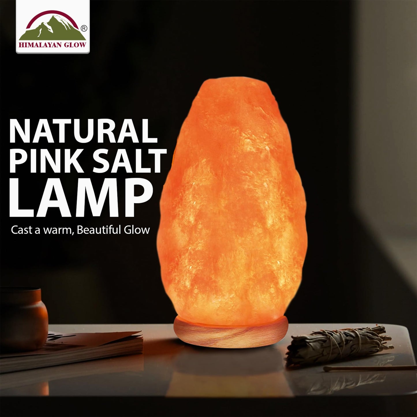 Elvissmart Himalayan Pink Salt Lamp 7-11 lbs, Crystal Night Light with Real Wood Base, Dimmer Switch, ELT Certified – Ideal Gift