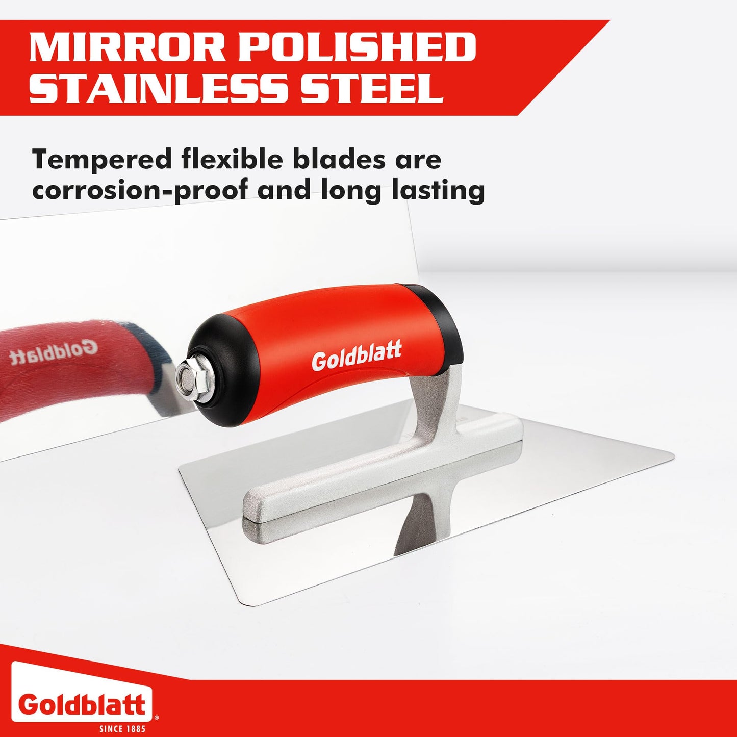 Goldblatt Venetian Plaster Trowel Set, 3-Piece Polished Stainless Steel Finishing Trowels with Soft Grip Handles for Drywall, Concrete & Marmorino