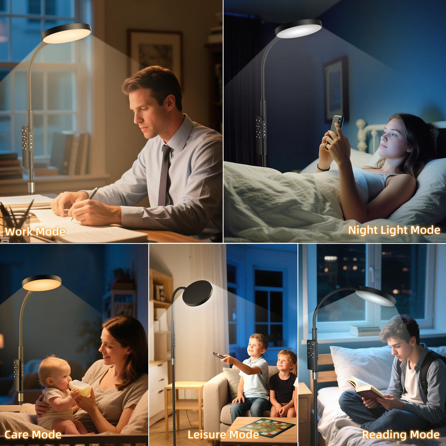 PACOVY Adjustable Floor Lamp with 120 LED, Remote & Touch Dimmable, Gooseneck Reading Lamp for Living Room, Bedroom, Office, Black