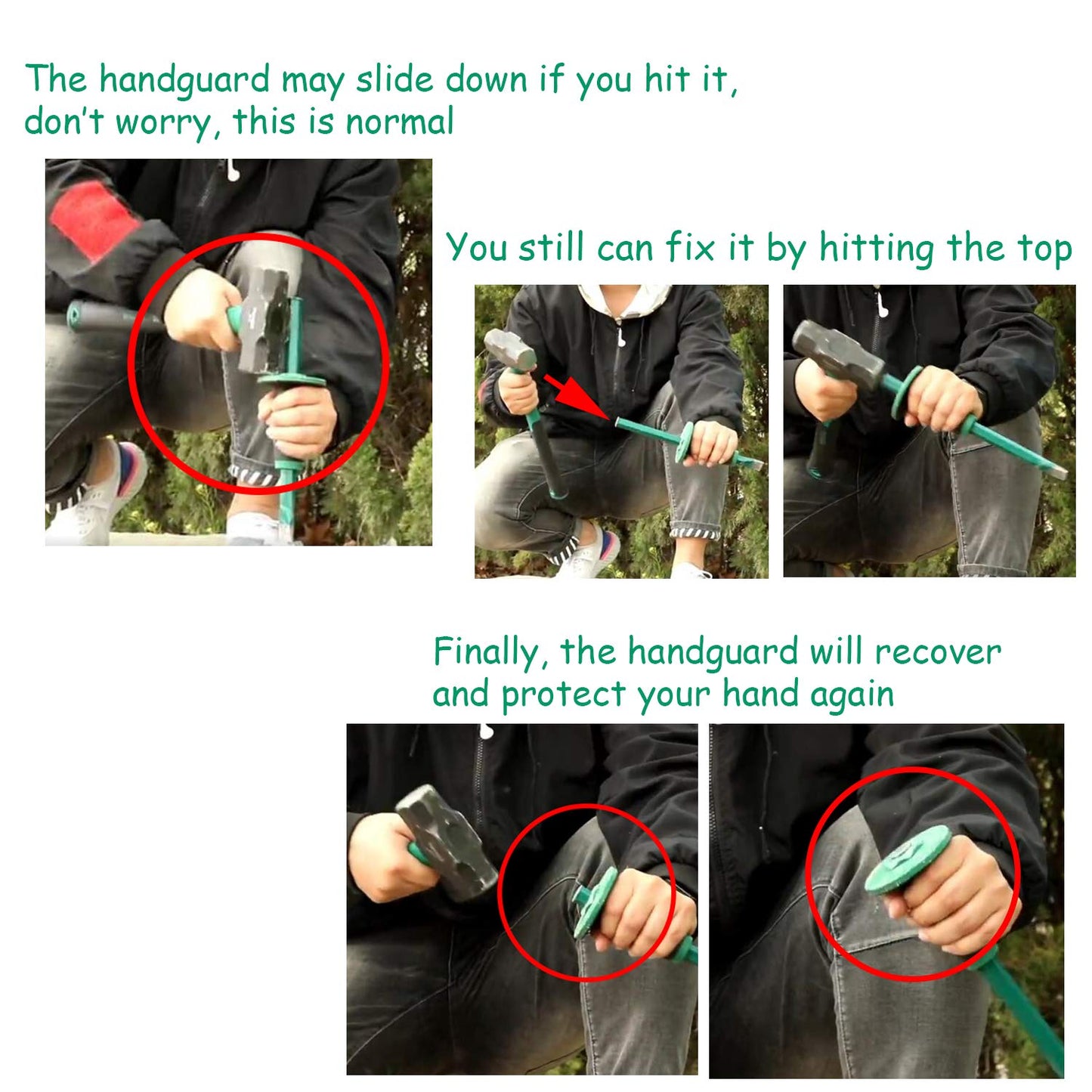 Mason Chisel with Hand Guard, 12-Inch Heavy Duty Flat End Stone & Concrete Chisel for Demolition, Carving, Scaling & Breaking