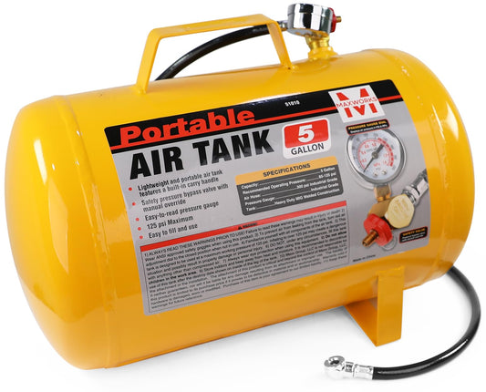 MaxWorks 51010 5 Gallon Portable Air Tank with Pressure Gauge, Safety Valve & 40" Hose, Lightweight Durable, 140 PSI Max