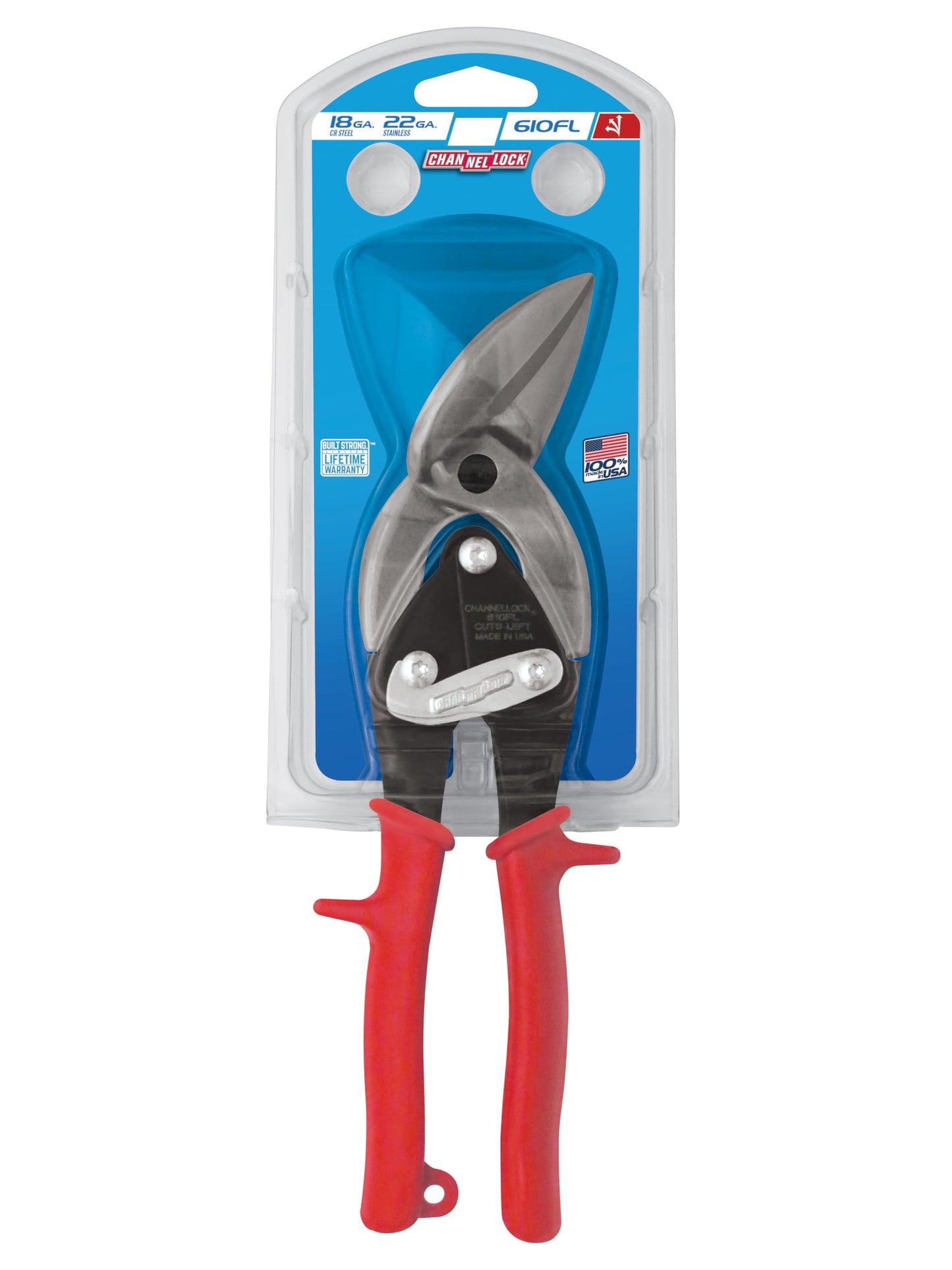 Channellock Aviation Snip Channel Lock 610FL - Offset Left Cut, CR Steel, Molybdenum Blade - 10 In