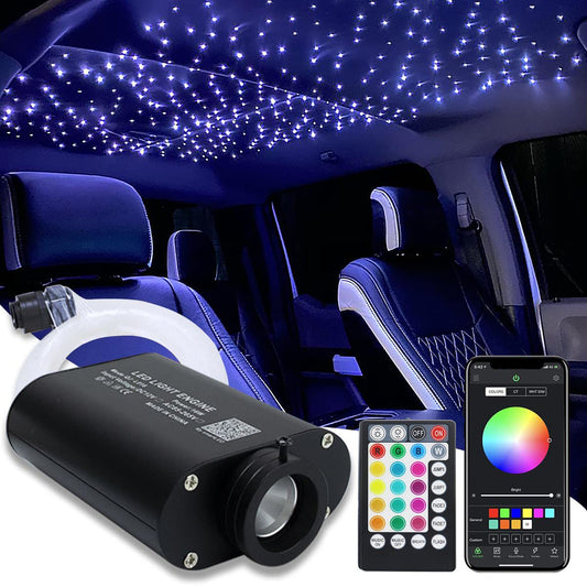 AMKI 16W Fiber Optic Starlight Headliner Kit, APP & Remote Control, Sound Activated, 300pcs 0.75mm 6.5ft Strands for Car & Home Decor