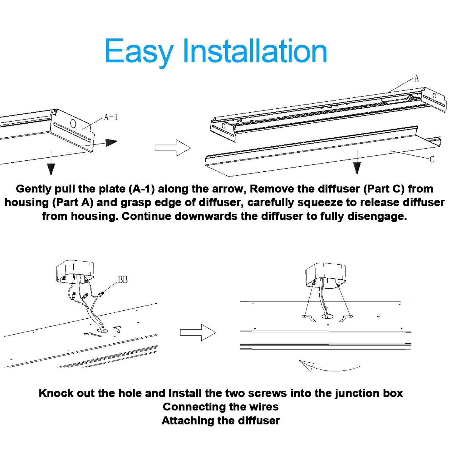 FAITHSAIL 4FT LED Wraparound Shop Light, 40W 4400lm 4000K Neutral White, 48 Inch Flush Mount Garage & Office Ceiling Fixture