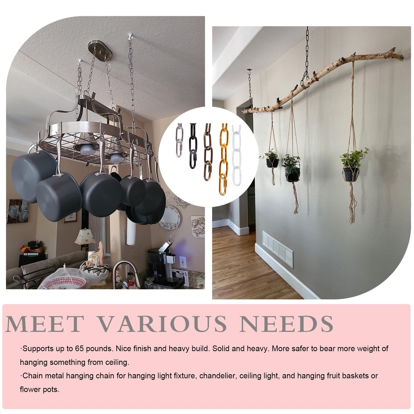 AK Lighting Metal Lighting Chian, Heavy Pendant Lamp Fixture Chain (12",Black)