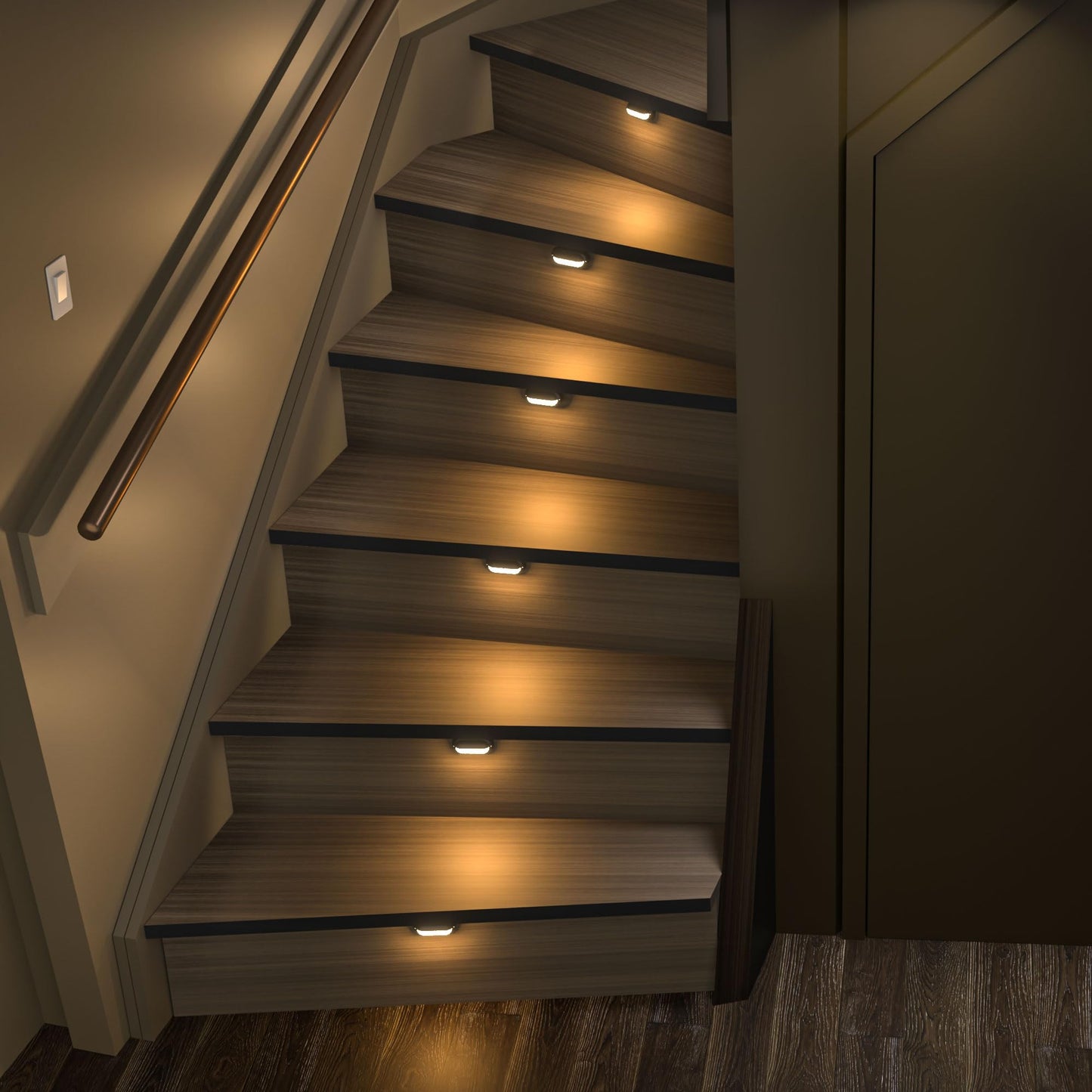 **RWOFNIA Motion-Triggered LED Stair Light Kit, Dimmable Warm White 3000K, Day/Night Sensor, Auto Off Delay, Indoor Stair Lighting for 14 Steps**