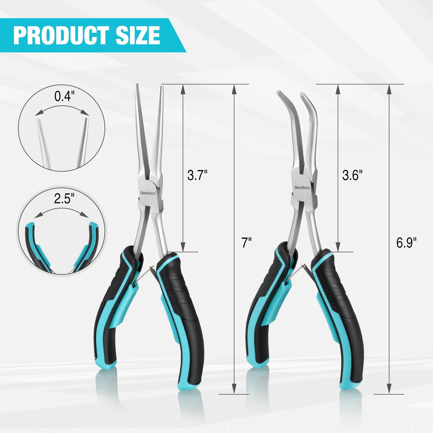 DURATECH 2PCS 7" Needle Nose Pliers Set – Long & Bent Nose, Ideal for Jewelry Making, Wire Wrapping, Bending & Narrow Spaces
