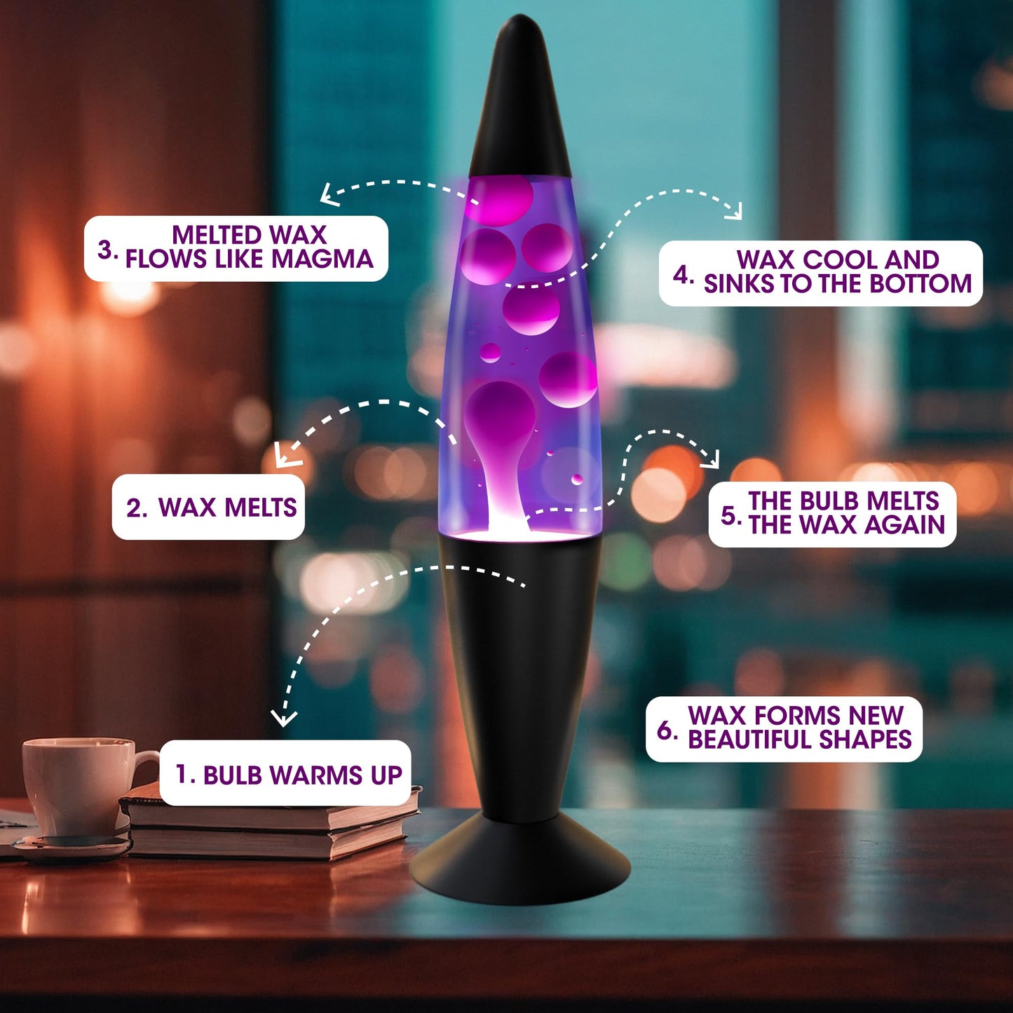 JAMBO 16" Purple Liquid Lamp with White & Pink Wax – Relaxing Magma Night Light for Living Room, Bedroom, Office, Teens & Kids Home Decor