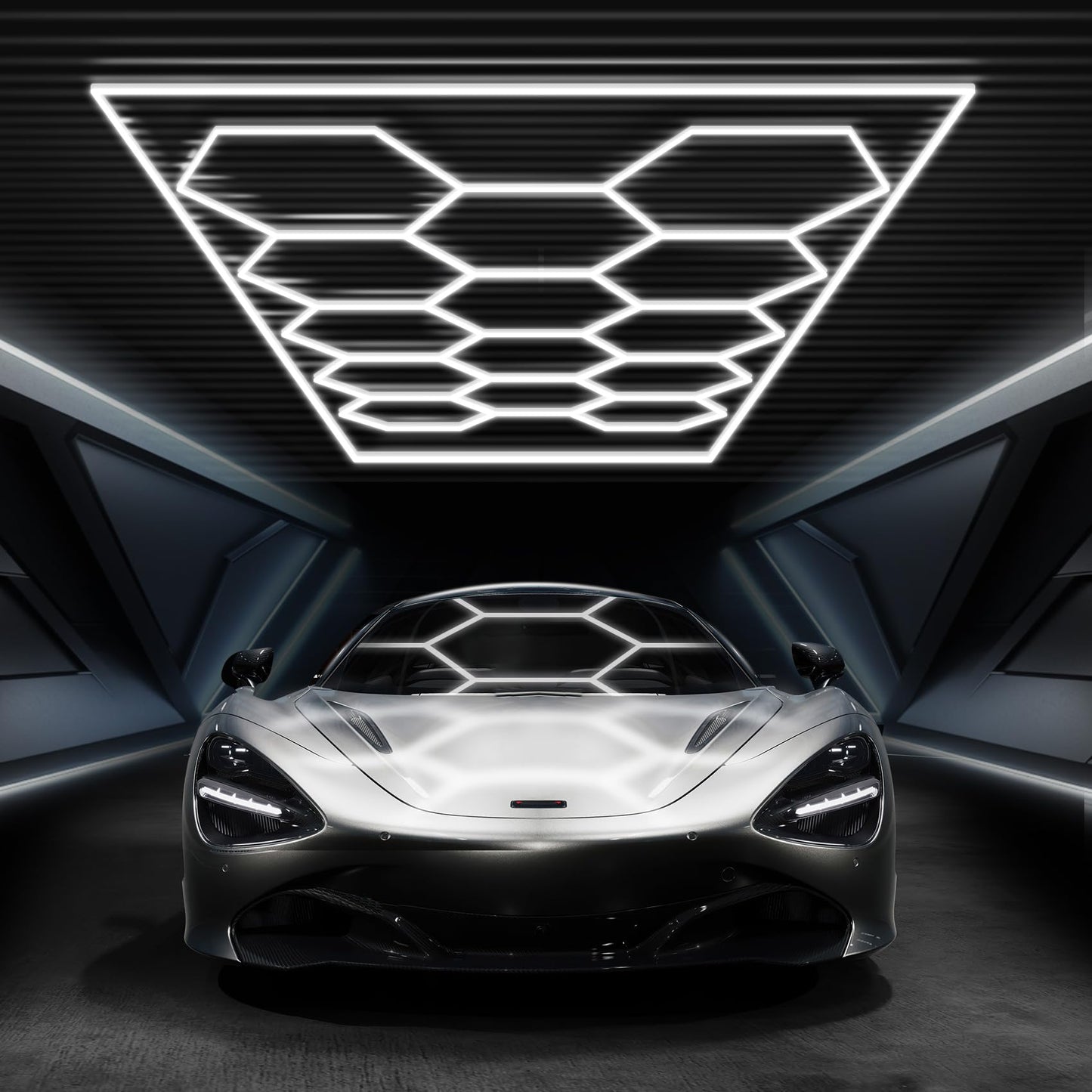 FERUERW 672W Hexagon Garage Light, 86400LM 6500K, 14 Hex Panels, Rectangle Frame, High Brightness, Clip Mount for Garage/Shop/Basement