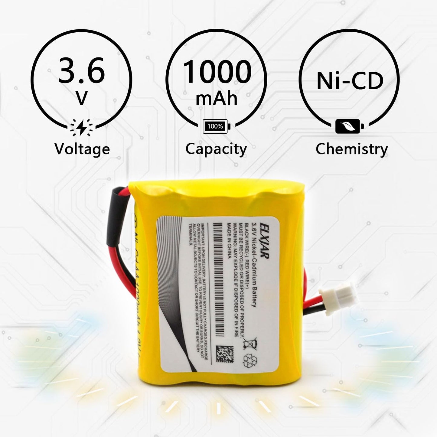 elxjar (2-Pack) 3.6V 1000mAh Ni-CD Battery Replacement for Saft B15CS03 Emergi-Lite C8 Exit Sign Emergency Light OSA022SC PR500EC