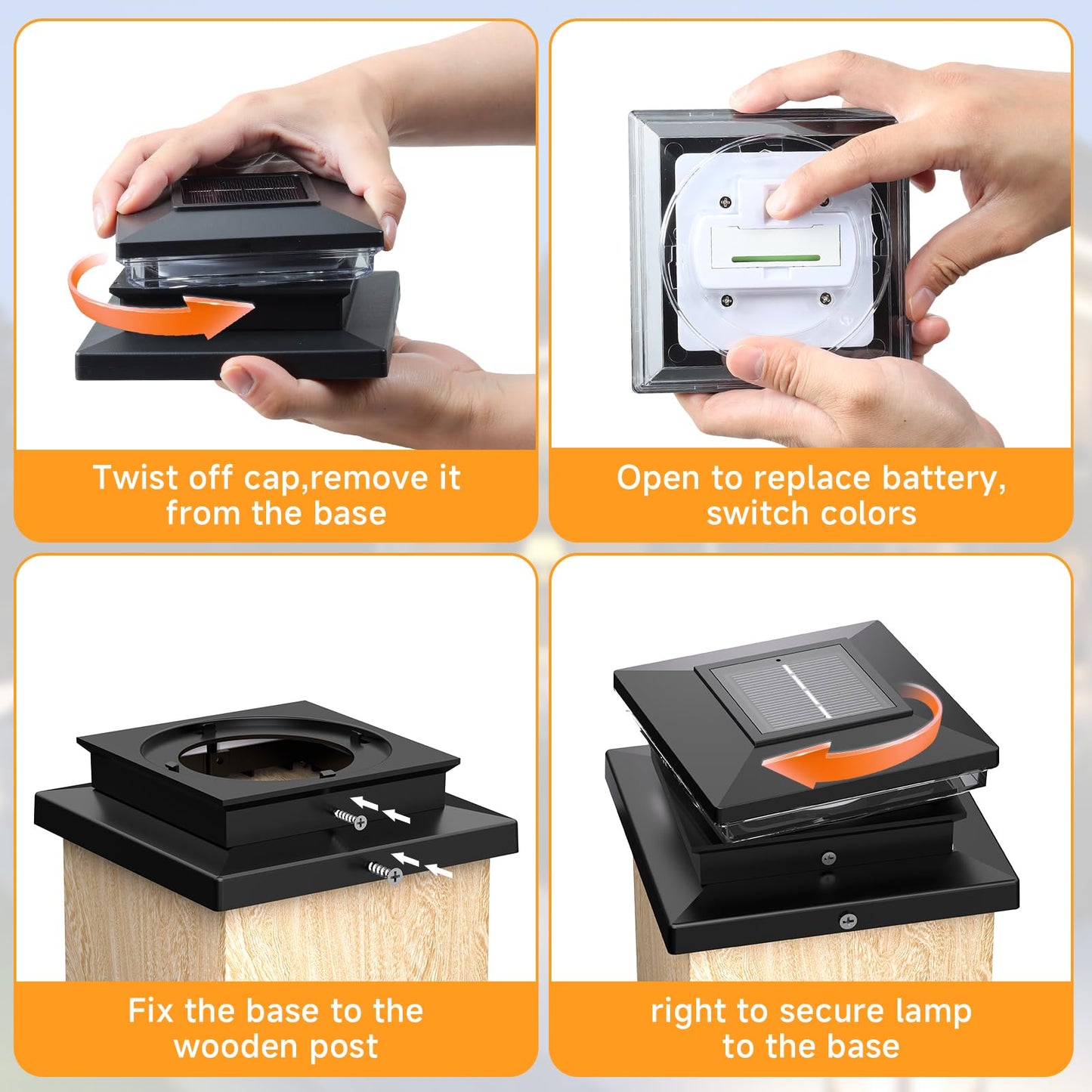 12-Pack Solar Post Cap Lights for 4x4, 5x5, 6x6 Posts – Warm & Cool White, Black Waterproof Outdoor Fence Lights for Garden Patio Porch