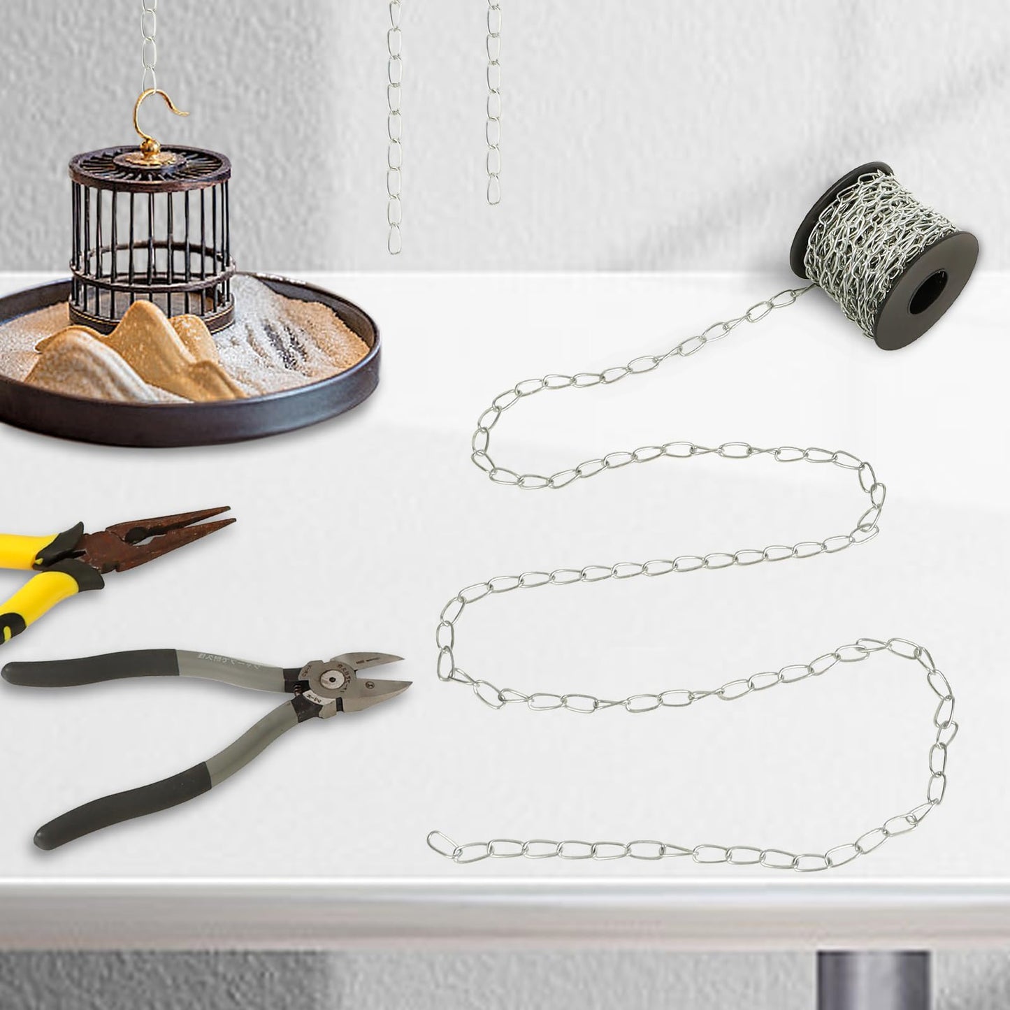 WUBOECE 2-Pack 60Ft Galvanized Iron Jack Chain, 16mm x 18m Metal Link for Hanging Plants, Bird Feeders, Lights – Silver