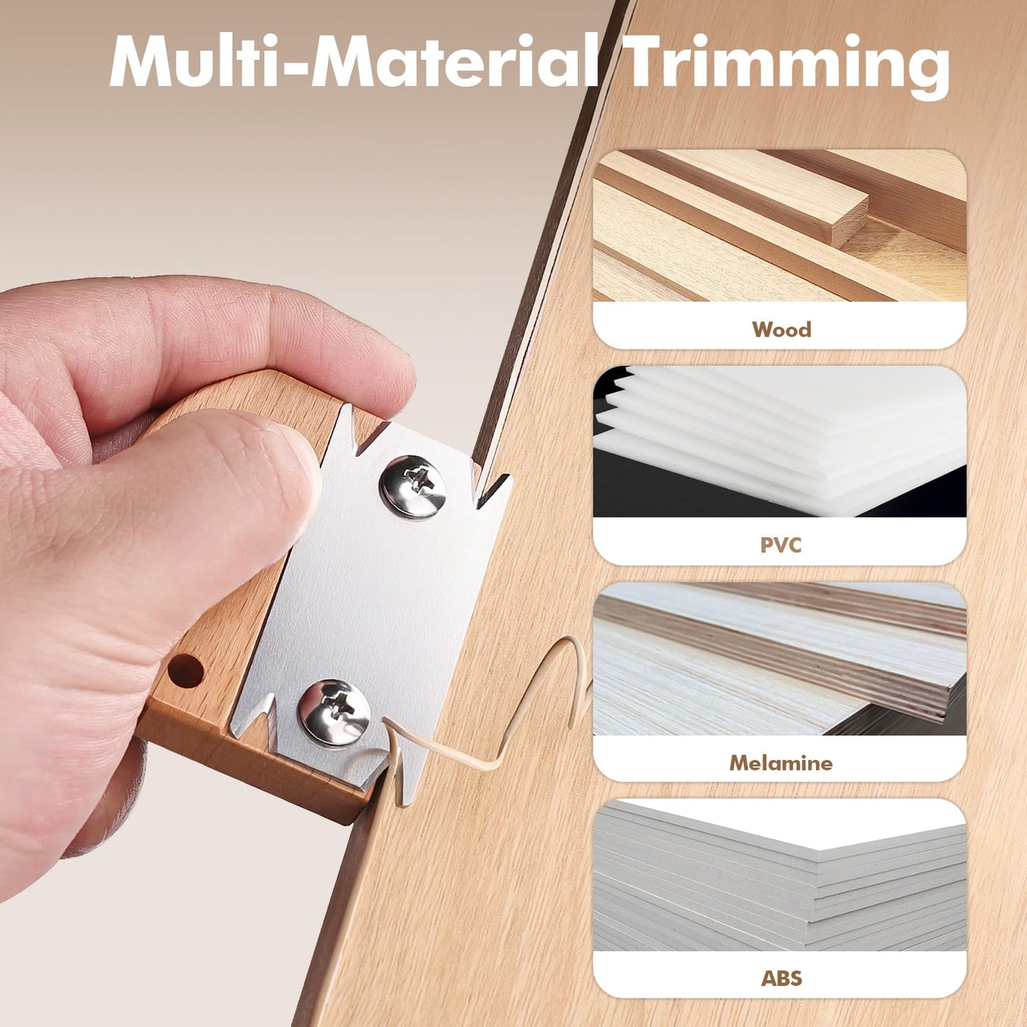 DRAXZOR Edge Banding Trimmer, Upgraded Veneer Edge Cutter with Wooden Handle, 3 Replacement Blades, for PVC, Laminate, Plywood & Melamine